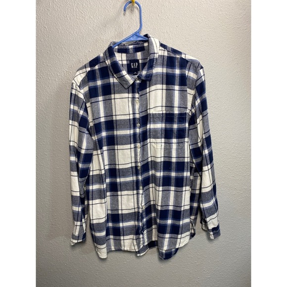 GAP Tops - GAP Womens XXL Blue White Plaid Flannel Button Down Shirt Long Sleeve Cotton